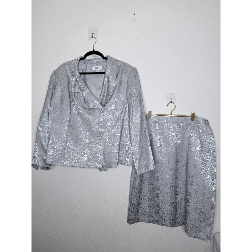 Le Suit 2PC Skirt Suit Womens 22W Silver Mother of the Bride Wedding Formal Plus - Picture 3 of 16
